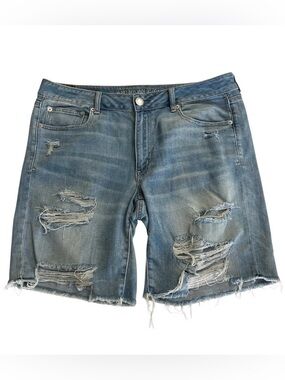 American Eagle Distressed & Whiskered Denim Bermuda Shorts - Size 12
